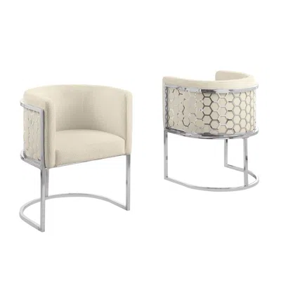 Best Quality Furniture Honey Comb- Barrel Side Chair In Cream With Silver, Set Of 2