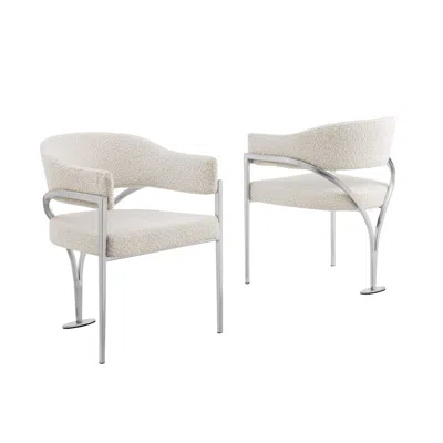 Best Quality Furniture Modern Upholstered Chair With Cream Boucle Fabric Set Of 2 In White