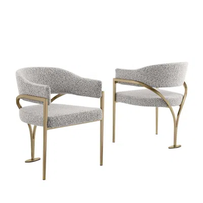 Best Quality Furniture Modern Upholstered Chair With Rich Gray Boucle Fabric Set Of 2