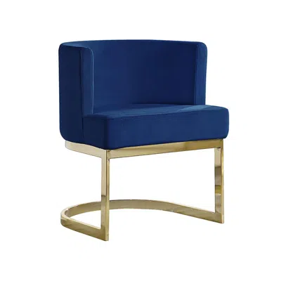 BEST QUALITY FURNITURE NAVY BLUE VELVET SIDE CHAIR WITH GOLD, CHROME BASE - SINGLE