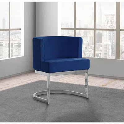 Best Quality Furniture Navy Blue Velvet Side Chair With Silver, Chrome Base - Single