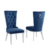 Best Quality Furniture Navy Blue Velvet Side Chair With Silver Stainless Steel Base (set Of 2)