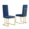 Best Quality Furniture Navy Blue Velvet Side Chairs With Gold Color Base (set Of 2)