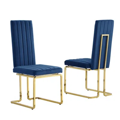 Best Quality Furniture Navy Blue Velvet Side Chairs With Gold Color Base (set Of 2)