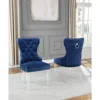 Best Quality Furniture Navy Blue Velvet Tufted Dining Side Chairs, Acrylic Legs - Set Of 2