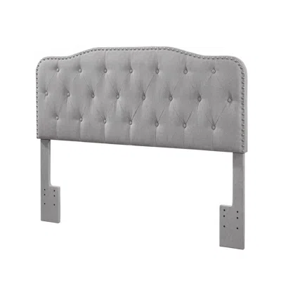 BEST QUALITY FURNITURE QUEEN/FULL HEADBOARD GRAY LINEN UPHOLSTERED BUTTON TUFTED & NAILHEAD TRIM