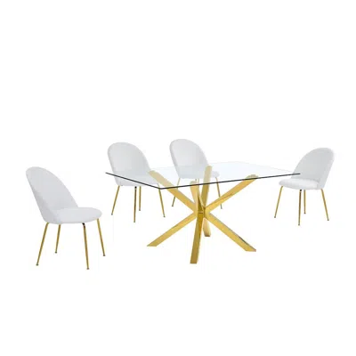 Best Quality Furniture Rectangular Dining Table With 4 White Faux Leather Side Chairs (5 Piece)