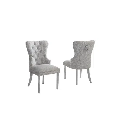 Best Quality Furniture Rich Gray Boucle Fabric And Silver Base Side Chairs (set Of 2)