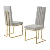Best Quality Furniture Rich Gray Boucle Fabric Gold Chrome Base Tall Back Rest Dining Chairs (set Of 2) In Gray