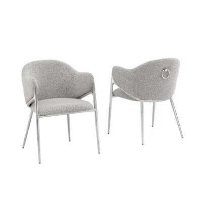 Best Quality Furniture Rich Gray Boucle Fabric Side Chiars With Silver Base