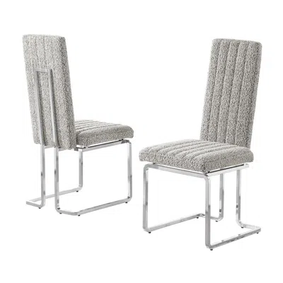 Best Quality Furniture Rich Gray Boucle Fabric Silver Chrome Base Back Rest Dining Chairs (set Of 2)