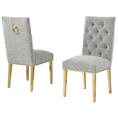 Best Quality Furniture Rich Gray Boucle Fabric With Gold Chrome Base Dining Chairs (set Of 2)