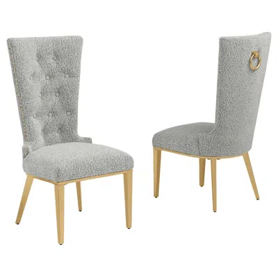 Best Quality Furniture Rich Gray Boucle Fabric With Gold Chrome Base Glam Dining Chairs (set Of 2)