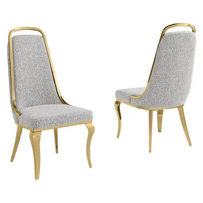 Best Quality Furniture Rich Gray Boucle Side Chairs With Gold Base (set Of 2)