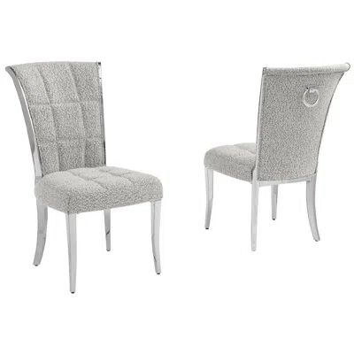 Best Quality Furniture Rich Gray Boucle Side Chairs With Silver Base (set Of 2)