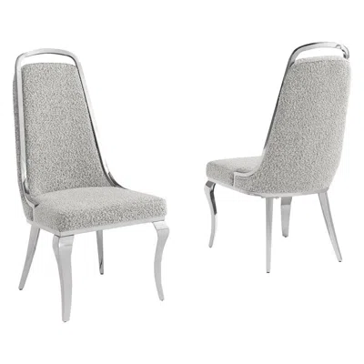 Best Quality Furniture Rich Gray Boucle Side Chairs With Silver Base (set Of 2)