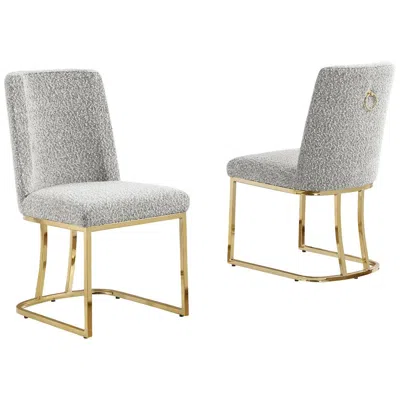 Best Quality Furniture Rich Gray With Gold Chrome Base Side Chairs, Set Of 2