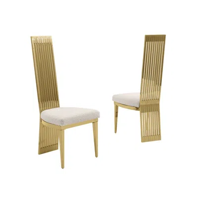 Best Quality Furniture Set Of 2 Slat Back Side Chairs In Gold Stainless Steel In Multi