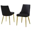 Best Quality Furniture Set Of 2 Velvet Side Chairs In Black And Pleated Back In Black