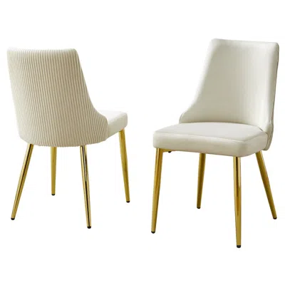 Best Quality Furniture Set Of 2 Velvet Side Chairs In Cream And Pleated Back In Gray