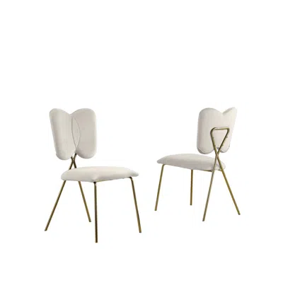 Best Quality Furniture Set Of 4, Cream Velvet Guest Side Chair With Wingback, Chrome Gold In Neutral