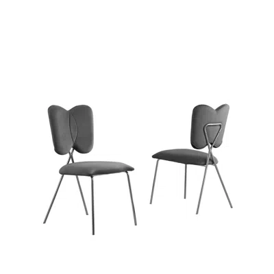 Best Quality Furniture Set Of 4, Dark Grey Velvet Guest Side Chair With Wingback, Chrome In Black
