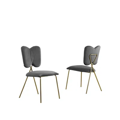 Best Quality Furniture Set Of 4, Dark Grey Velvet Guest Side Chair With Wingback, Chrome Gold In Gray