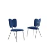 Best Quality Furniture Set Of 4, Navy Blue Velvet Guest Side Chair With Wingback, Chrome