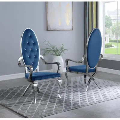 Best Quality Furniture Tufted Velvet King Louis Back Arm Chair In Silver,navy Blue Velvet