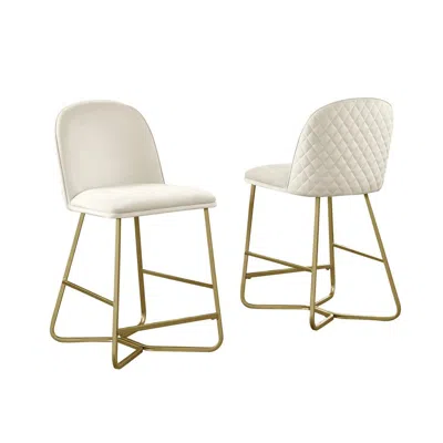 Best Quality Furniture Upholstered Counter Height In Cream Velvet (set Of 2) In White