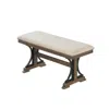 Best Quality Furniture Upholstered Dining Bench In Brown Oak And Beige Fabric