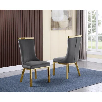 Best Quality Furniture Upholstered Dining Chairs Set Of 2 In Dark Gray Velvet Fabric - Gold Colored Stainless Steel Base