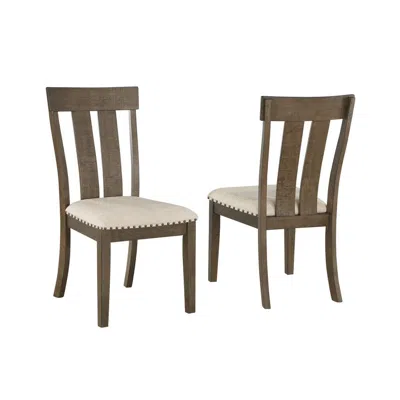 Best Quality Furniture Upholstered Dining Chiar In Brown Oak And Beige Linen Seat (set Of 2)