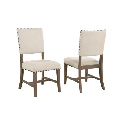 Best Quality Furniture Upholstered Dining Chiar In Brown Oak And Beige Linen (set Of 2)