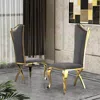 Best Quality Furniture Velvet Side Chair Set Of 2, Stainless Steel Gold Legs, Dark Gray