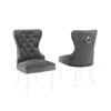 Best Quality Furniture Velvet Tufted Side Chair Set Of 2, Acrylic Legs, Dark Grey