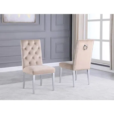Best Quality Furniture Velvet Tufted Side Chair Set Of 2, Beige