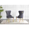 Best Quality Furniture Velvet Tufted Side Chair Set Of 2, Stainless Steel Gold Legs, Dark Grey