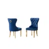 Best Quality Furniture Velvet Tufted Side Chair Set Of 2, Stainless Steel Gold Legs, Navy