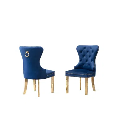 Best Quality Furniture Velvet Tufted Side Chair Set Of 2, Stainless Steel Gold Legs, Navy