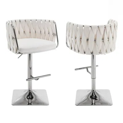 Best Quality Furniture Velvet Upholstered Barstool In Cream Fabric And Silver Color Base (set Of 2) In Neutral