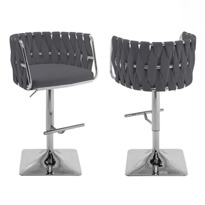 Best Quality Furniture Velvet Upholstered Barstool In Dark Gray And Silver Color Base (set Of 2)