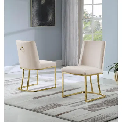 Best Quality Furniture Velvet Upholstered Side Chair, Gold Color Legs, 4 Colors To Choose (set Of 2) - Beige