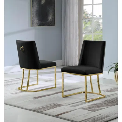 Best Quality Furniture Velvet Upholstered Side Chair, Gold Color Legs, 4 Colors To Choose (set Of 2) - Black