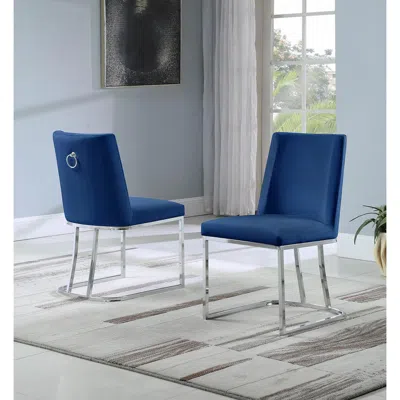 Best Quality Furniture Velvet Upholstered Side Chair, Silver Color Legs, 4 Colors To Choose (set Of 2) - Navy In Black
