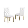 Best Quality Furniture White Faux Leather Tufted Dining Side Chairs, Chrome Gold Legs - Set Of 2