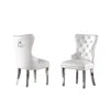 Best Quality Furniture White Faux Leather Tufted Dining Side Chairs, Stainless Steel Legs - Set Of 2