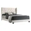 Best Quality Furniture White Faux Leather Uph. Panel Bed Tufted Buttons Side Studs, Full
