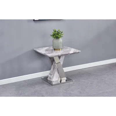 Best Quality Furniture White Faux Marble End Table W/stainless Steel X-base In Gray