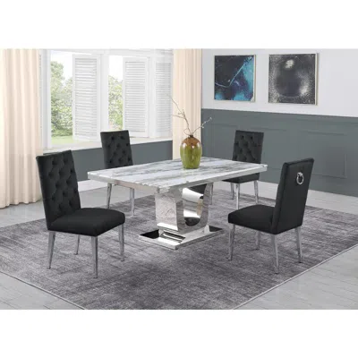 Best Quality Furniture White Marble 5pc Set Ring Chairs In Black Velvet